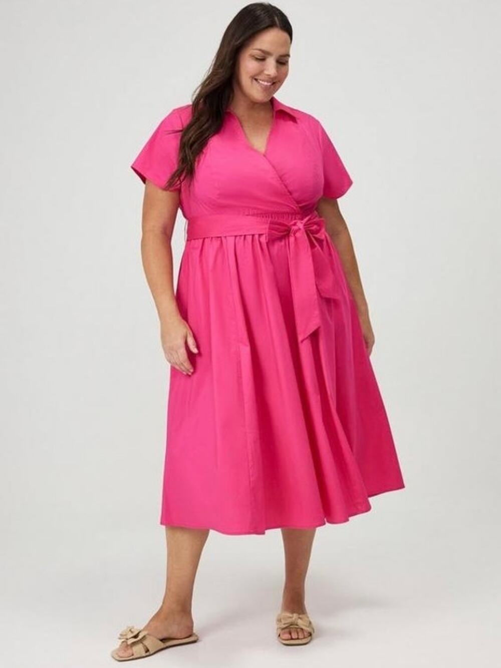 Torrid Pink Poplin Collared Wrap Midi Dress Sz.4 NWT